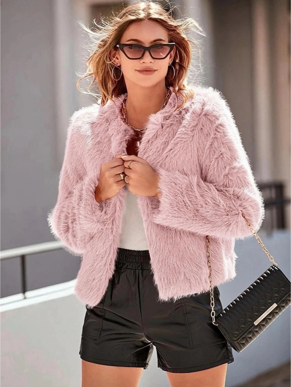 PrettyGarden Blush Pink Faux Fur Jacket Coat Barbie Glam Size M